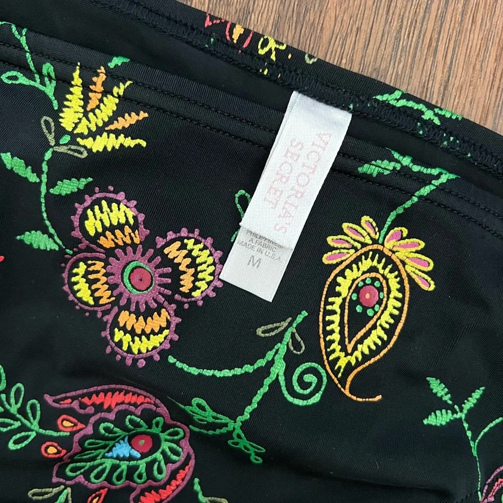 Vintage Victoria's Secret Black Paisley Colorful Bikini Size Medium